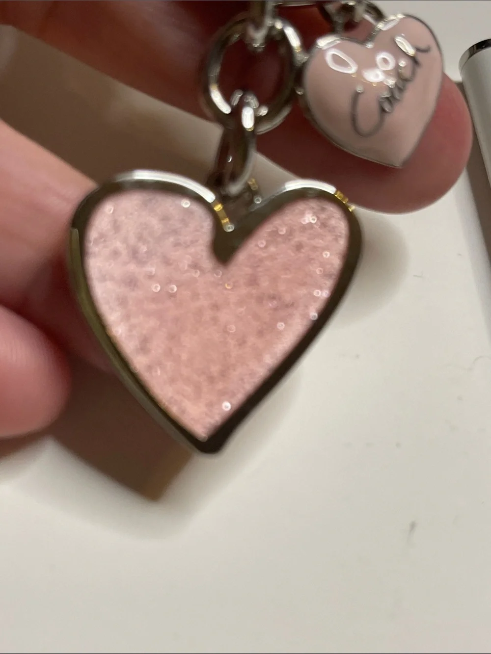 Coach Pink Glitter Heart Keychain with Small Heart Charm and Coach Pen - Picture 4 of 7